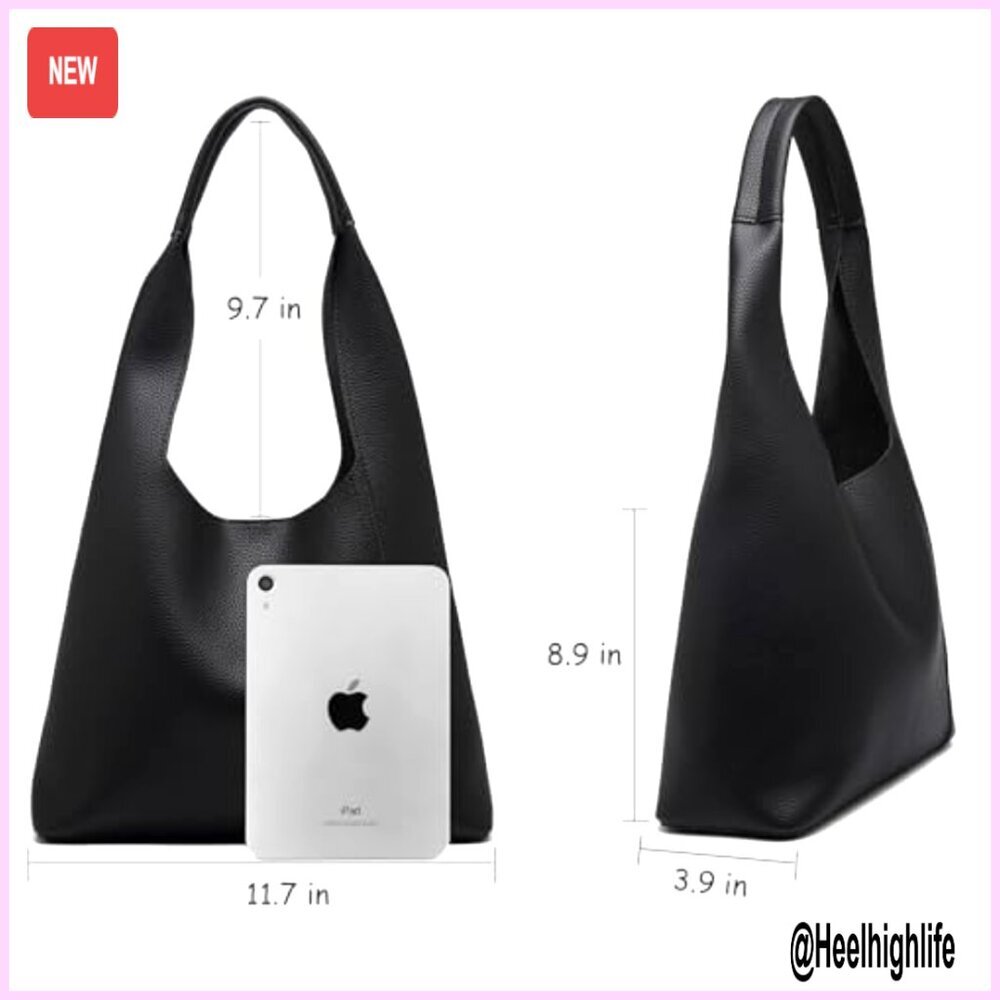 Slouchy Hobo Shoulder Bag PU Leather Tote Work Purse Minimal Chic - Picture 4 of 7